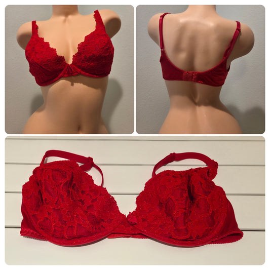 Victoria's Secret Vintage Nylon Spandex Lace Shiny Bra 38D Red Y2K 2001 Star Vintage And More LLC