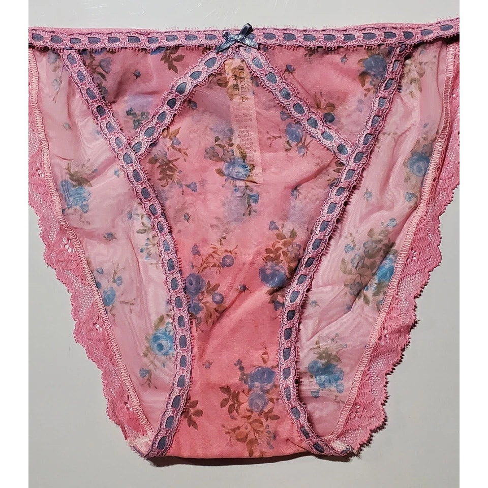 Victoria's Secret Dream Angels Bikini Panty Sheer Floral Print Princess Pink