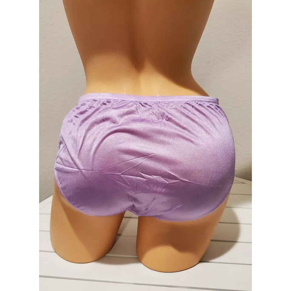 Shadowline 11182 Lace Insets Bikini Panty Shiny Nylon Full Cut Foxglove Purple