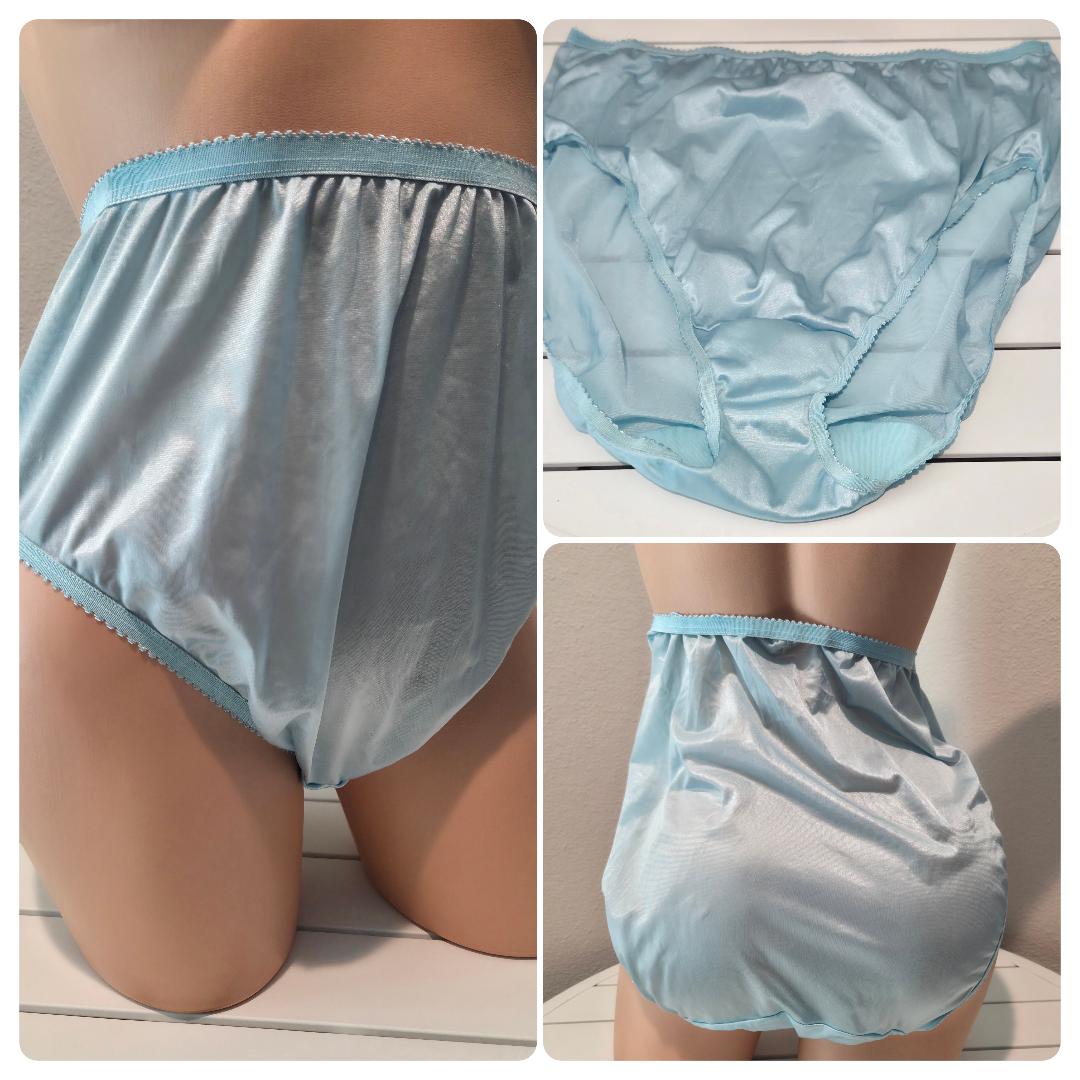 Shadowline 17842 Women's Hi Cut Panty Shiny Nylon Brief Full Coverage Baby Blue
