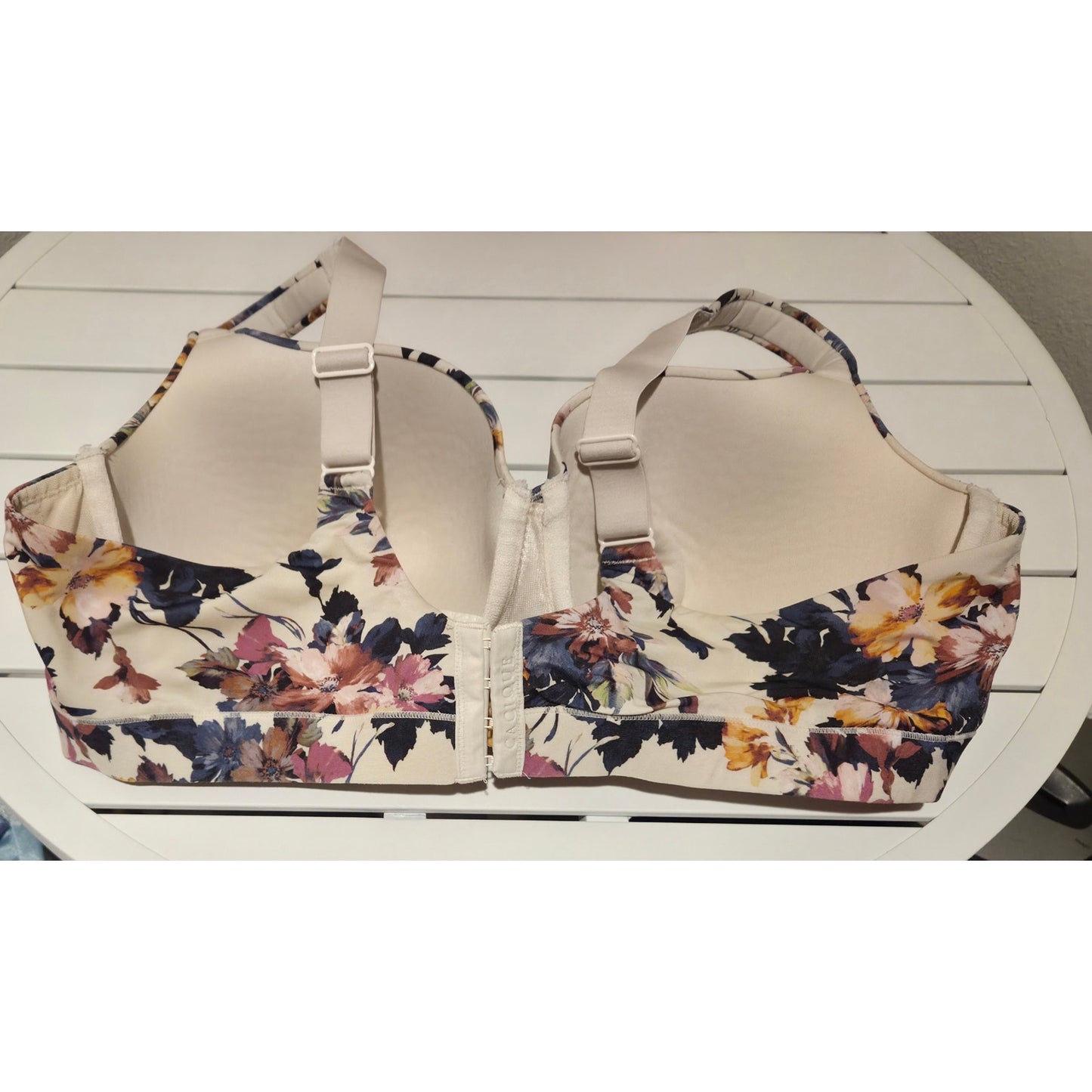 Cacique Lightly Lined Balconette Bra Underwire Ivory Floral Print 44DD