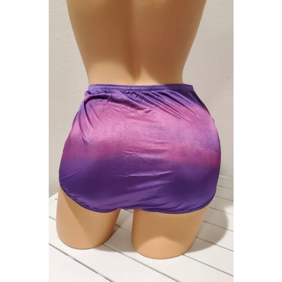 Vanity Fair Lace Nouveau Nylon Panty Shiny Fuscia Pink On Purple Rainbow Shift