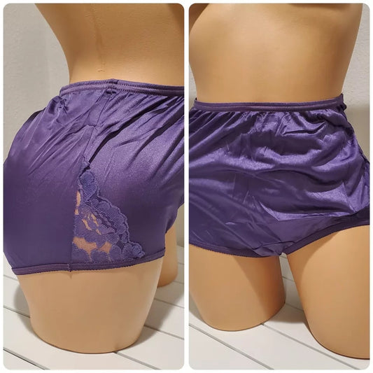 Vanity Fair Lace Nouveau Nylon Full Cut Panty Lace Shiny Dark Mood Purple - Star Vintage & More Star Vintage And More LLC
