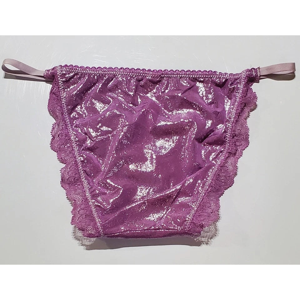 Victoria's Secret Dream Angels String Bikini Panty Shiny Lace Purple Cypress XS