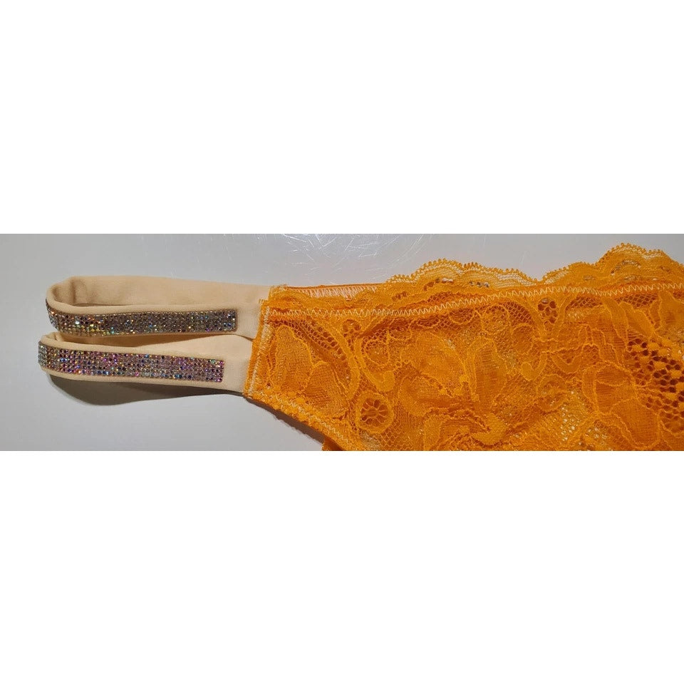 Victoria's Secret Double Shine Strap Brazilian Panty All Lace Ecstasy Orange