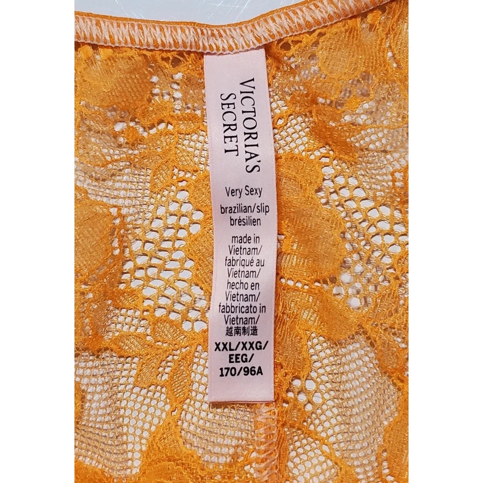 Victoria's Secret Double Shine Strap Brazilian Panty All Lace Ecstasy Orange