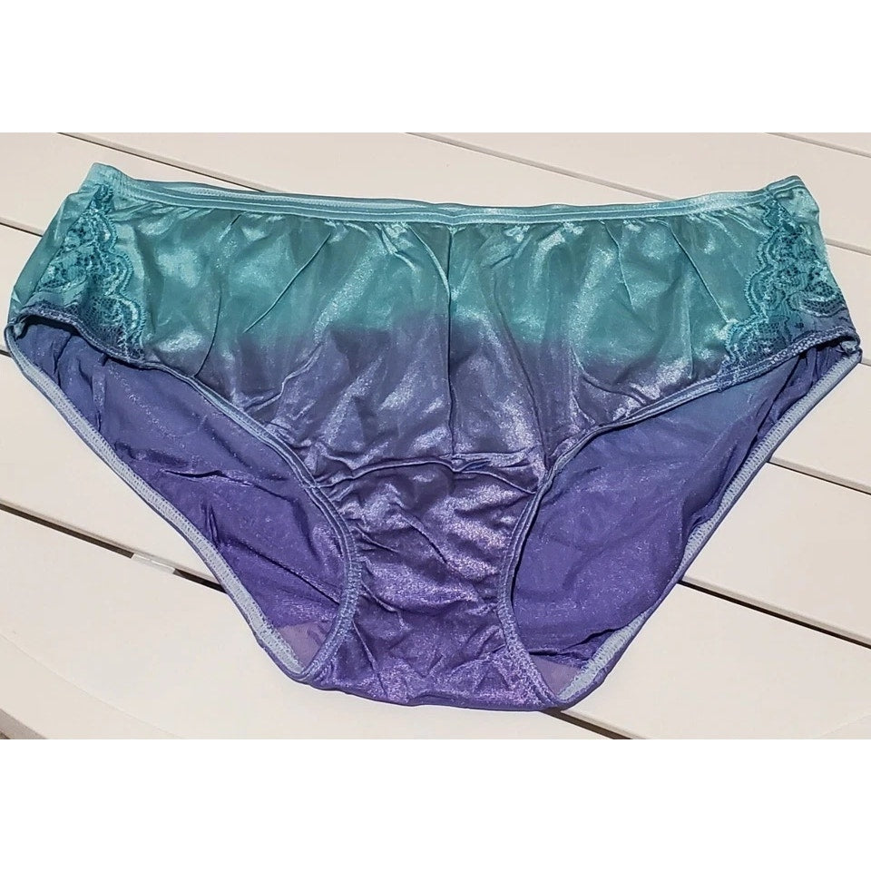Shadowline 11182 Lace Insets Bikini Panty Shiny Nylon Ombre Cerulean Purple - Star Vintage & More