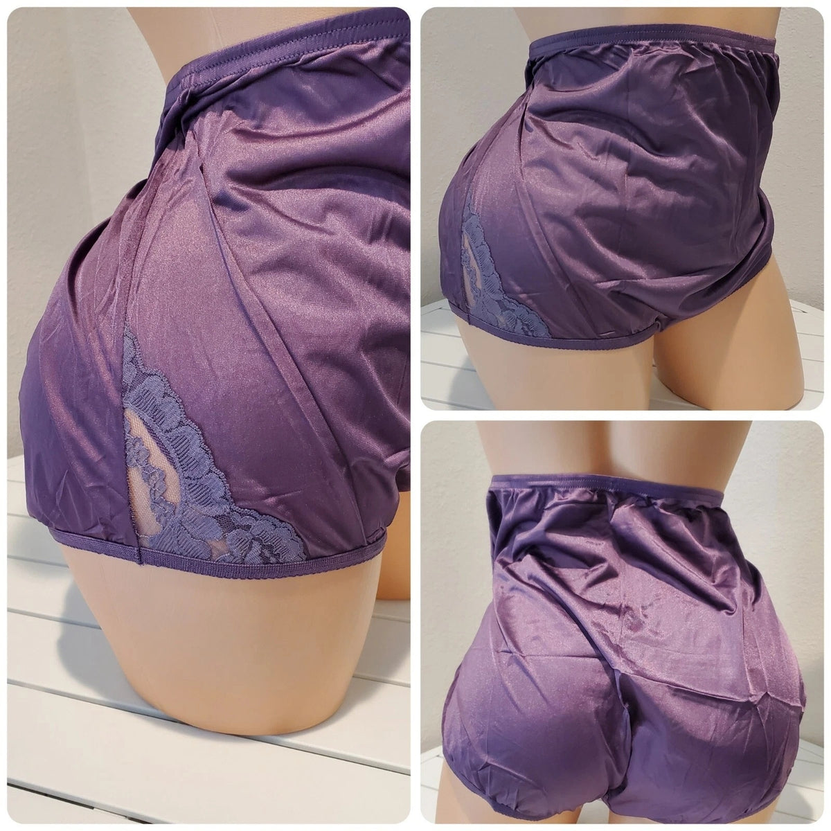 Vanity Fair Lace Nouveau Nylon Full Cut Panty Lace Shiny Purple Mystery 10/3XL