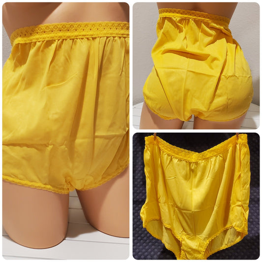 Carole Full-Cut Brief Panty Lace Trim Wide Gusset Gold Yellow 12/5XL Star Vintage And More LLC