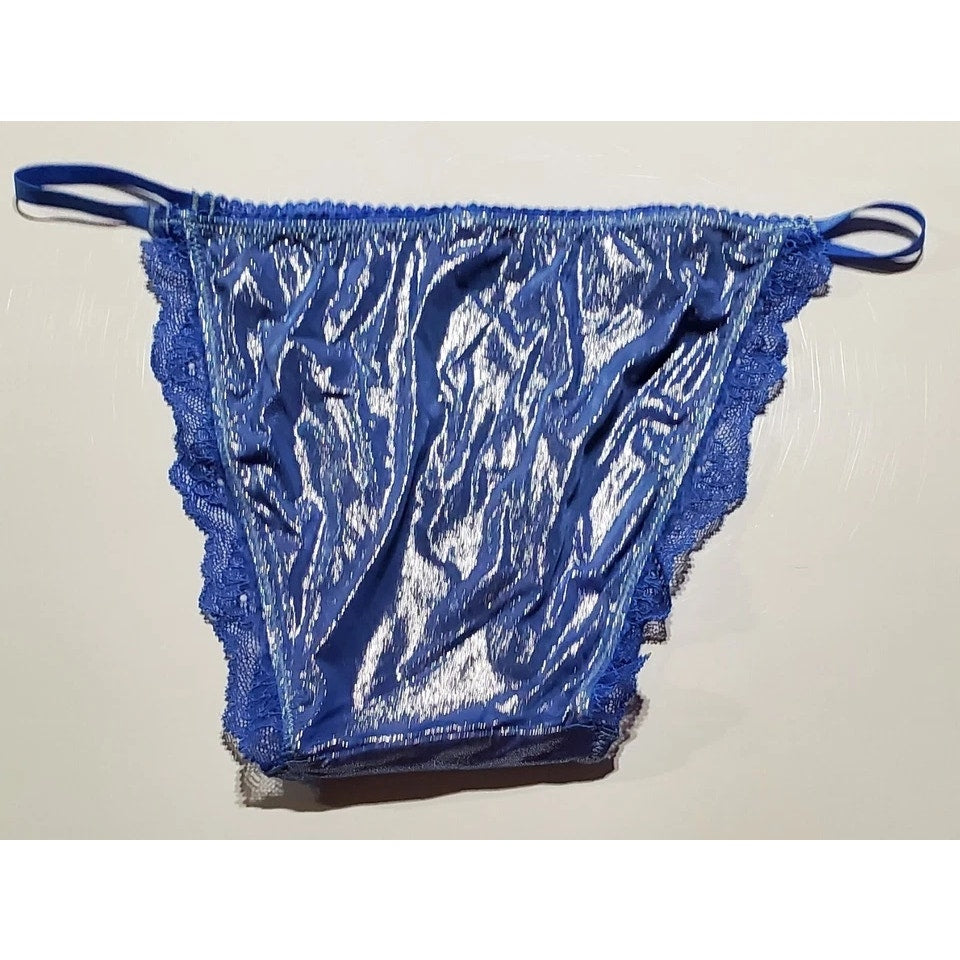 Victoria's Secret Dream Angels String Bikini Panty Shiny Lace Trim Blue Eyes 4/XS