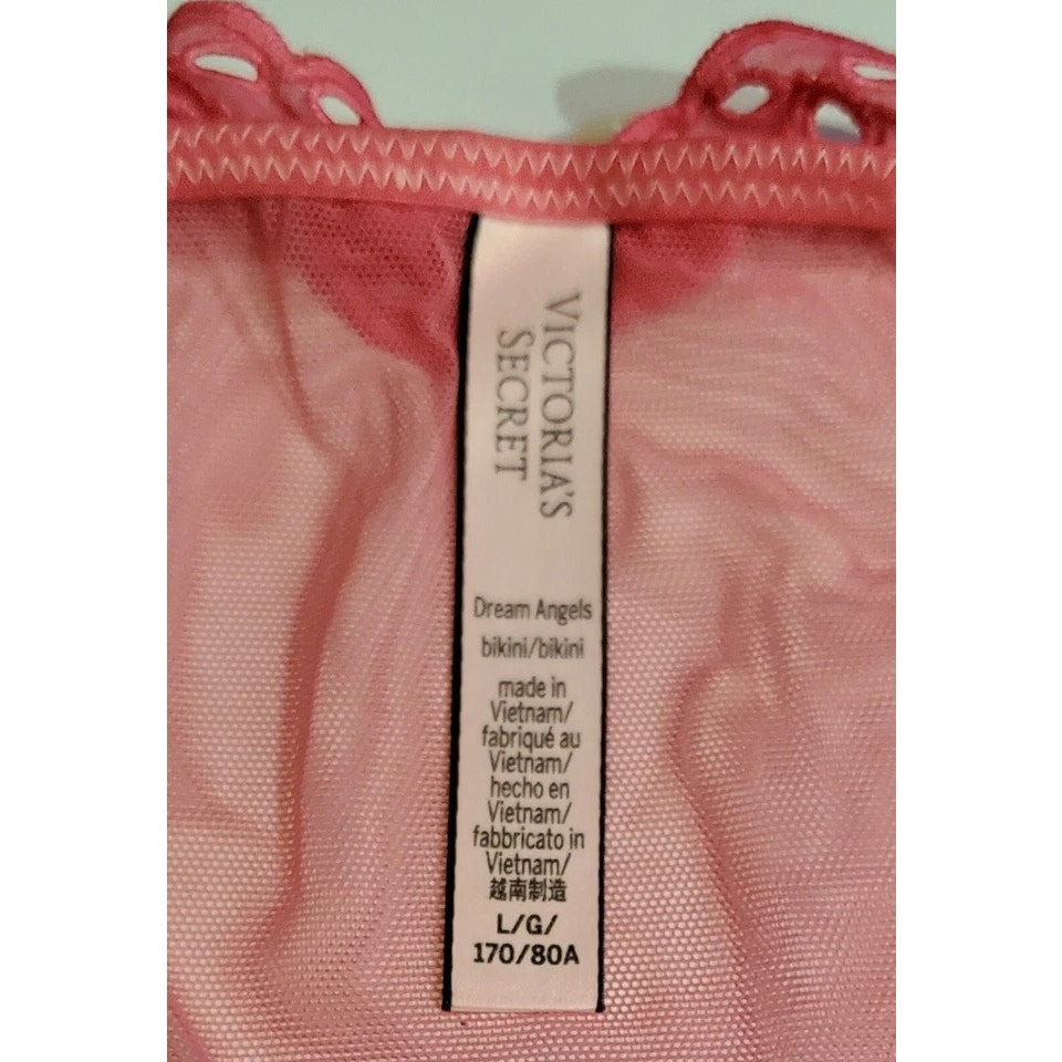 Victoria's Secret Dream Angels String Bikini Panty Sheer Ruffle Star Pink 7/L