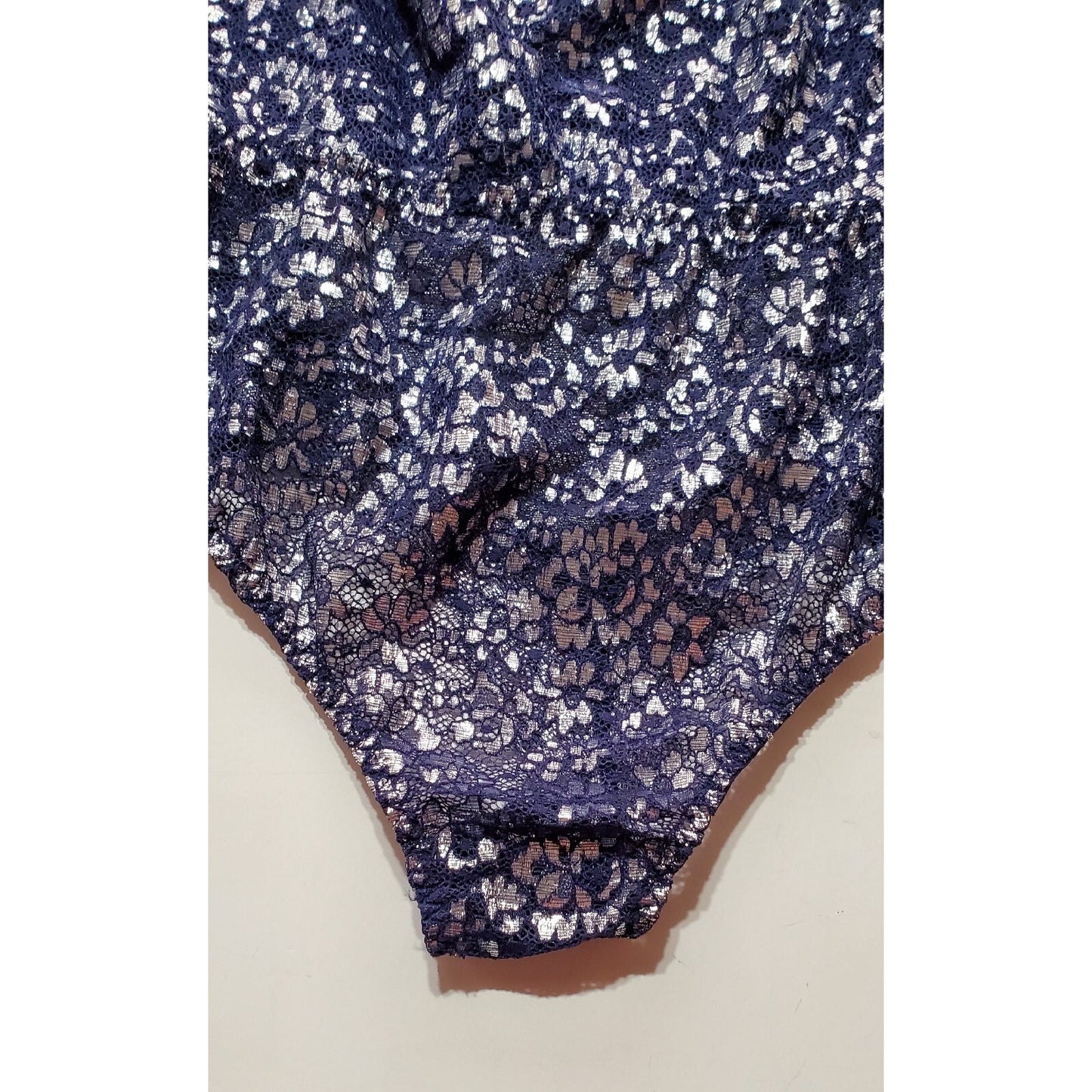 Victoria's Secret Vintage Shiny Teddy Bodysuit Snap Gusset Blue Silver 6/M