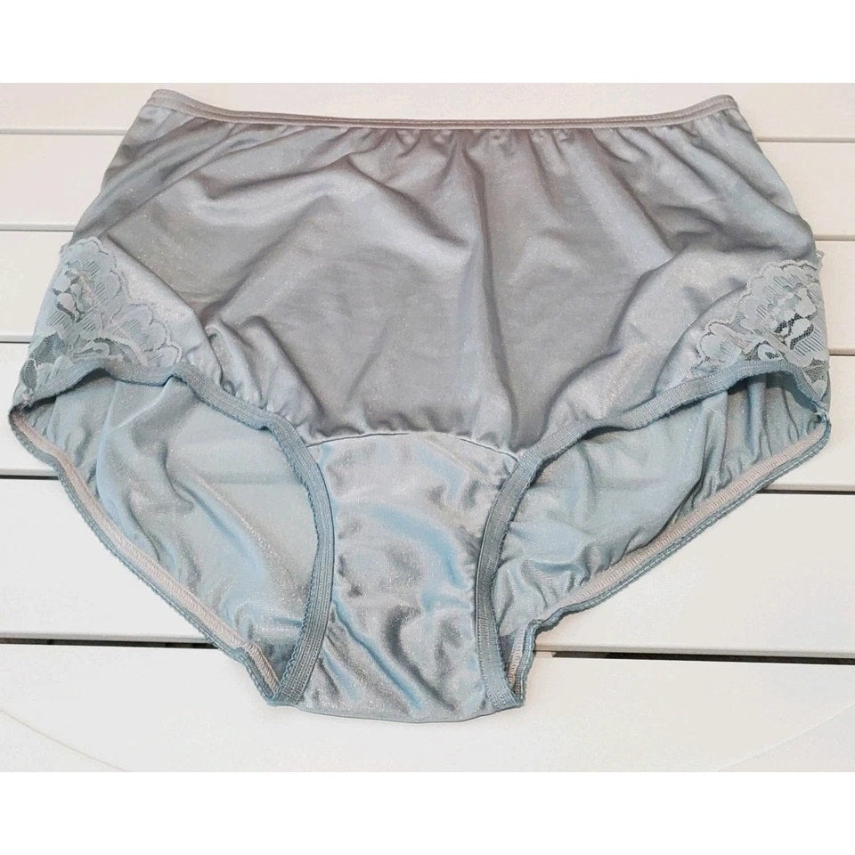 Vanity Fair Lace Nouveau Nylon Full Cut Panty Lace Shiny Silver Party