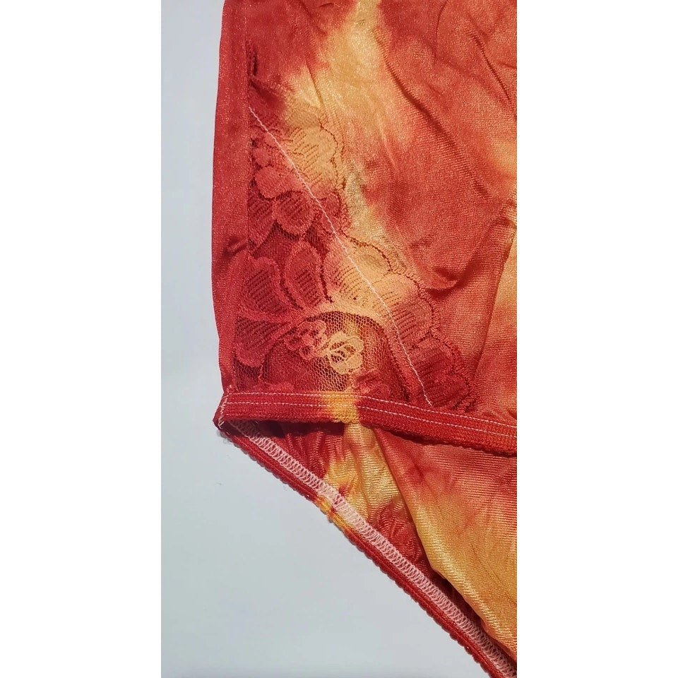 Vanity Fair Lace Nouveau Nylon Full Cut Panty Shiny Yellow Red Rainbow Edge 6/M