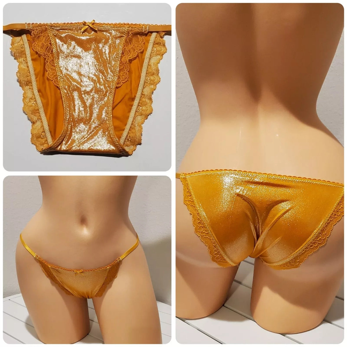 Victoria's Secret Dream Angels String Bikini Shiny Lace Panty Orange Creme XS - Star Vintage & More