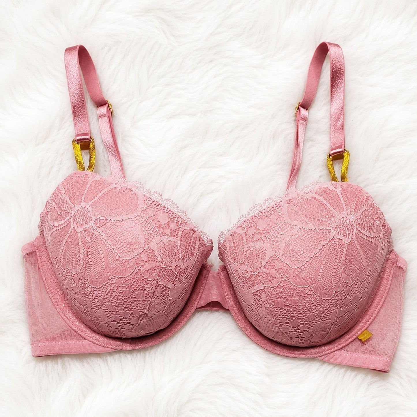 Victoria's Secret Lined Demi Bra Floral Lace Multiway Straps Pink 36C
