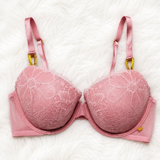 Victoria's Secret Lined Demi Bra Floral Lace Multiway Straps Pink 36C Star Vintage And More LLC