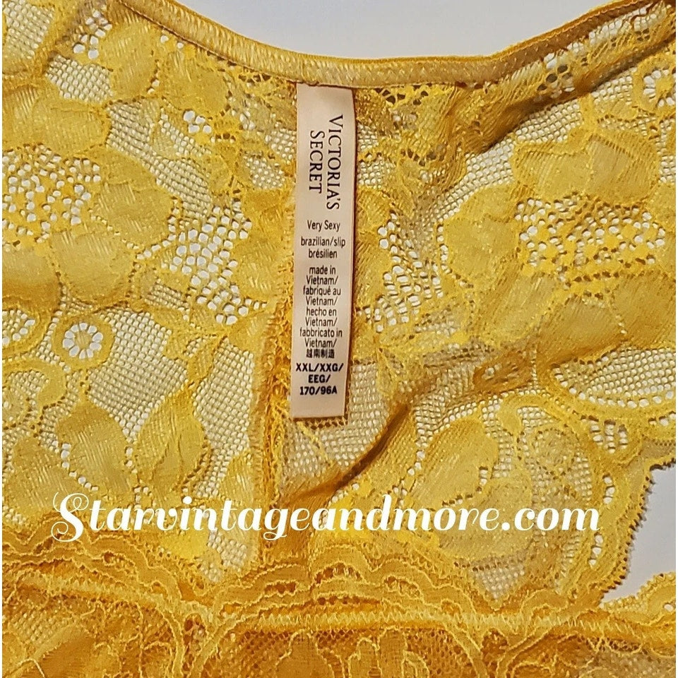 Victoria's Secret Double Shine Strap Brazilian Panty All Lace Naples Yellow