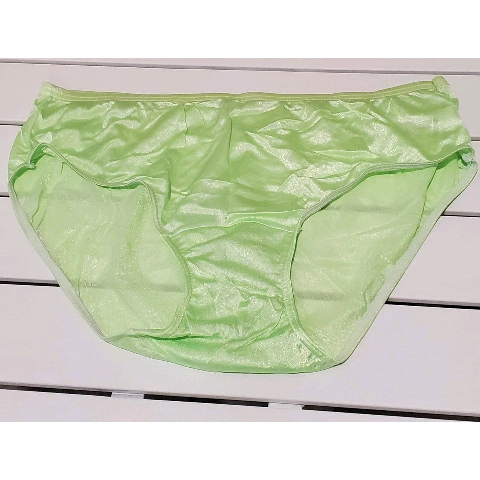 Shadowline 11032 Bikini Panty Shiny Nylon Full Cut Silky Green Citron