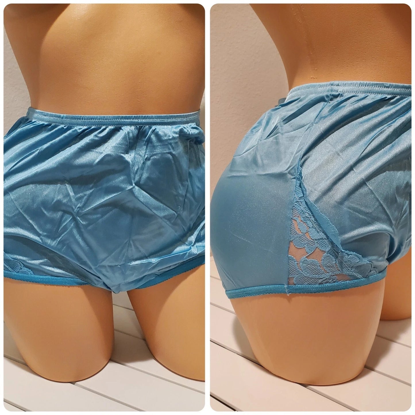 Vanity Fair Lace Nouveau Nylon Full Cut Panty Lace Shiny Blue Lotus 6/M