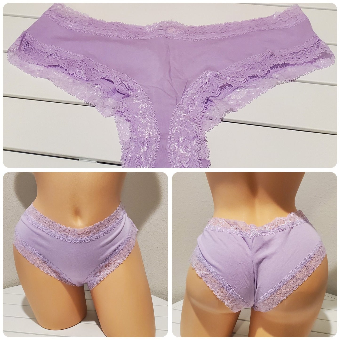 Victoria's Secret Cotton Blend Cheeky Panty Lace Trim Girly Lilac Purple 8/XL