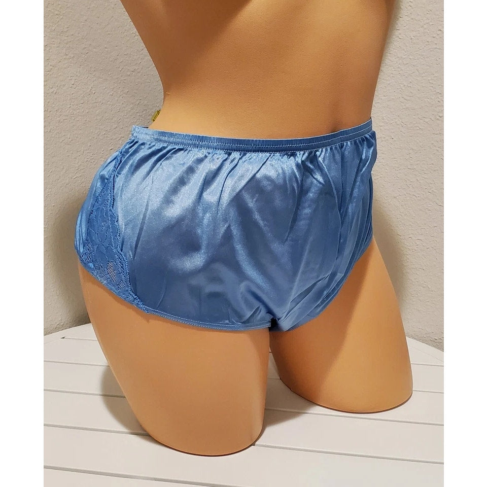 Shadowline 11182 Lace Insets Bikini Panty Shiny Nylon Blue Island Water 11/4XL