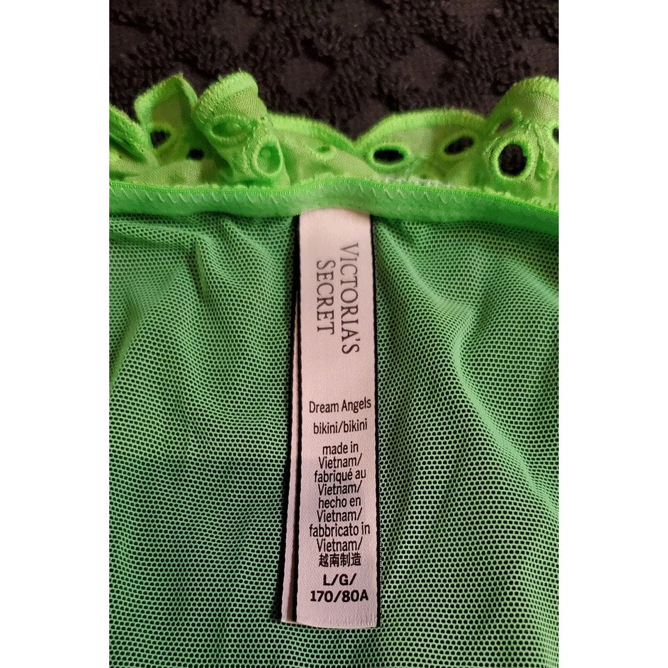 Victoria's Secret Dream Angels String Bikini Panty Semi Sheer Ruffle Trim Green Citron