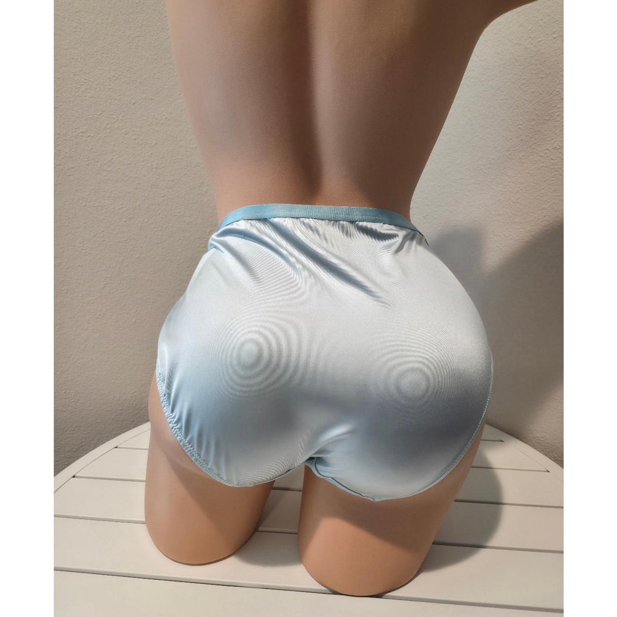 Ambrielle Tulip Lace High Cut Panty Shiny Satin Stretch Floral Lace Baby Blue