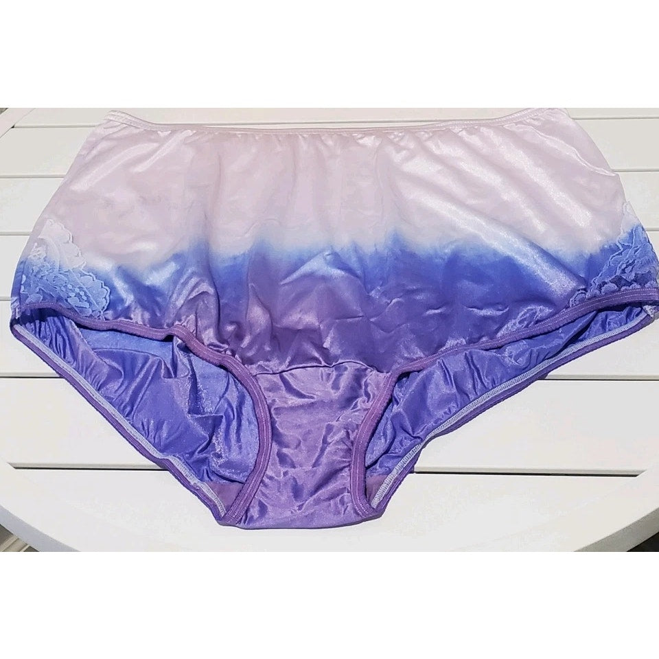 Vanity Fair Lace Nouveau Nylon Full Cut Panty Static Blue Purple Gradient 10/3XL