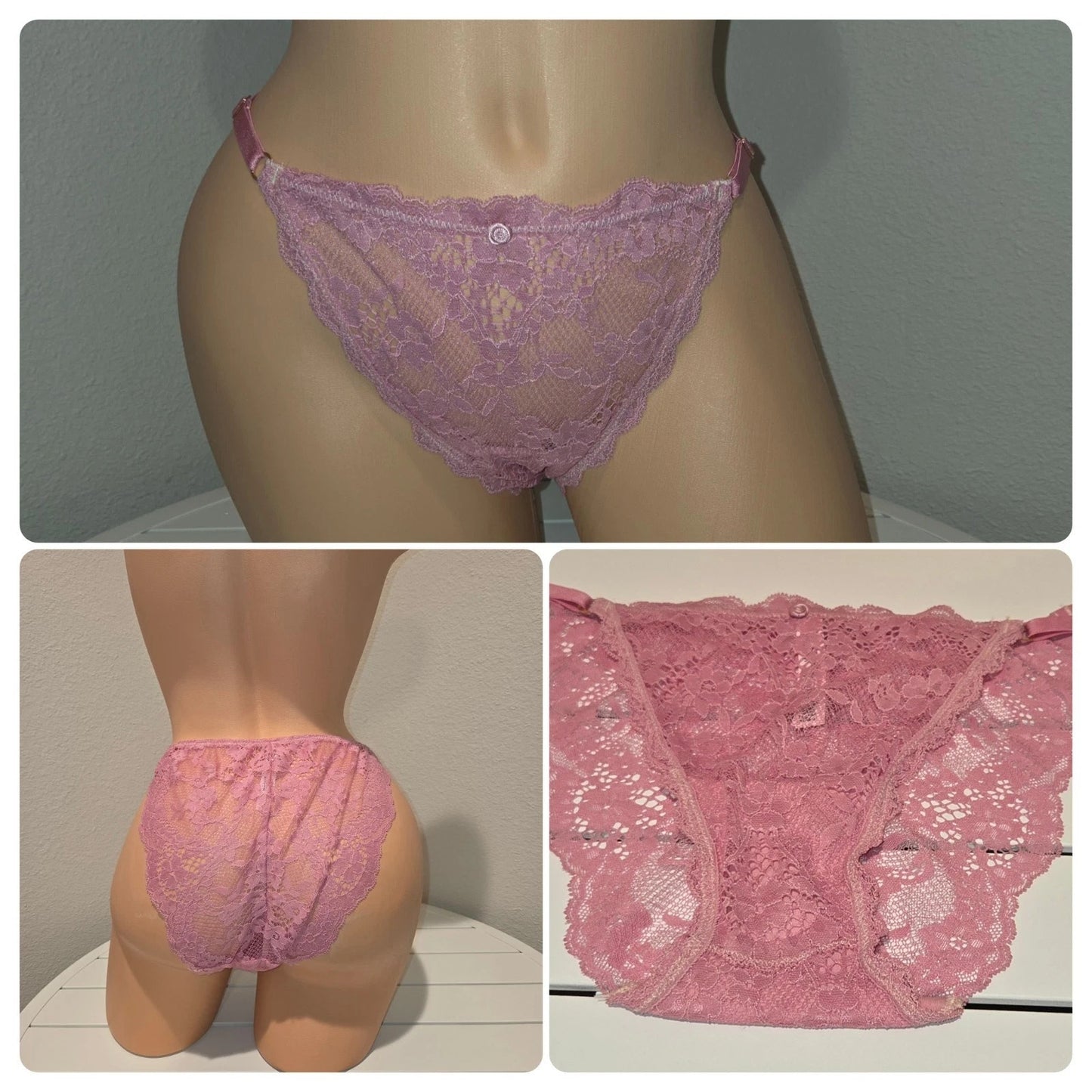Victoria's Secret Dream Angels String Bikini Panty All Lace Heart Pink 8/XL