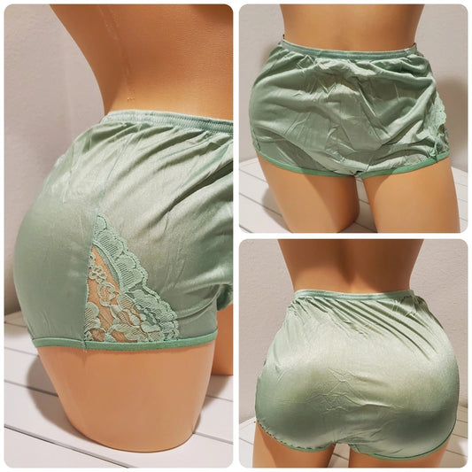 Vanity Fair Lace Nouveau Nylon Full Cut Panty Lace Shiny Honeydew Green 6/M - Star Vintage & More Star Vintage And More LLC
