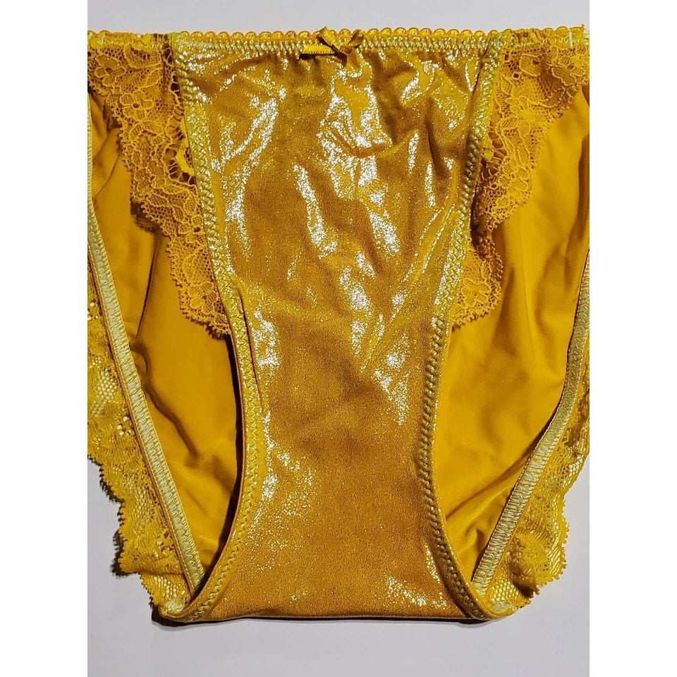 Victoria's Secret Dream Angels String Bikini Panty Shiny Lace Yellow Sun Goddess