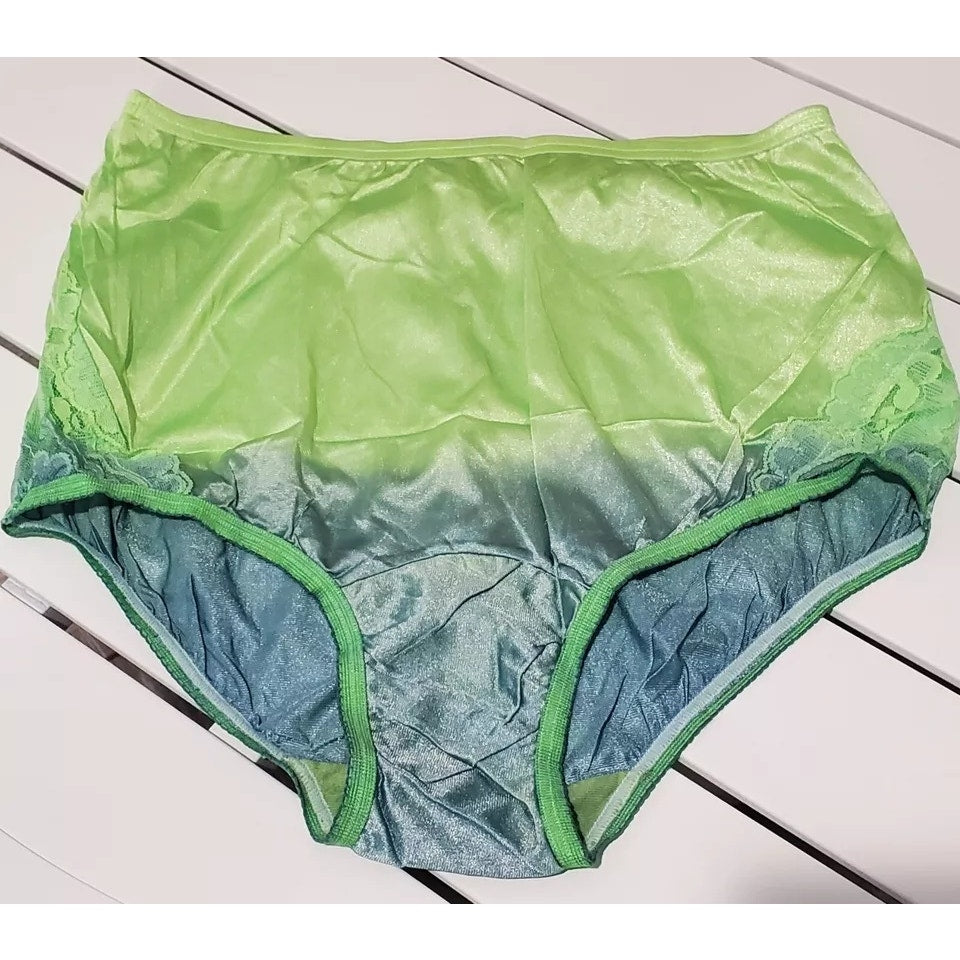 Vanity Fair Lace Nouveau Nylon Full Cut Panty Lace Shiny Ombre Green Abyss