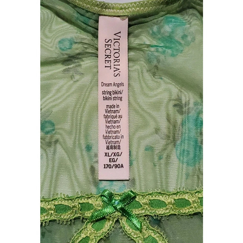 Victoria's Secret Dream Angels Bikini Panty Sheer Floral Print Green Sour Apple