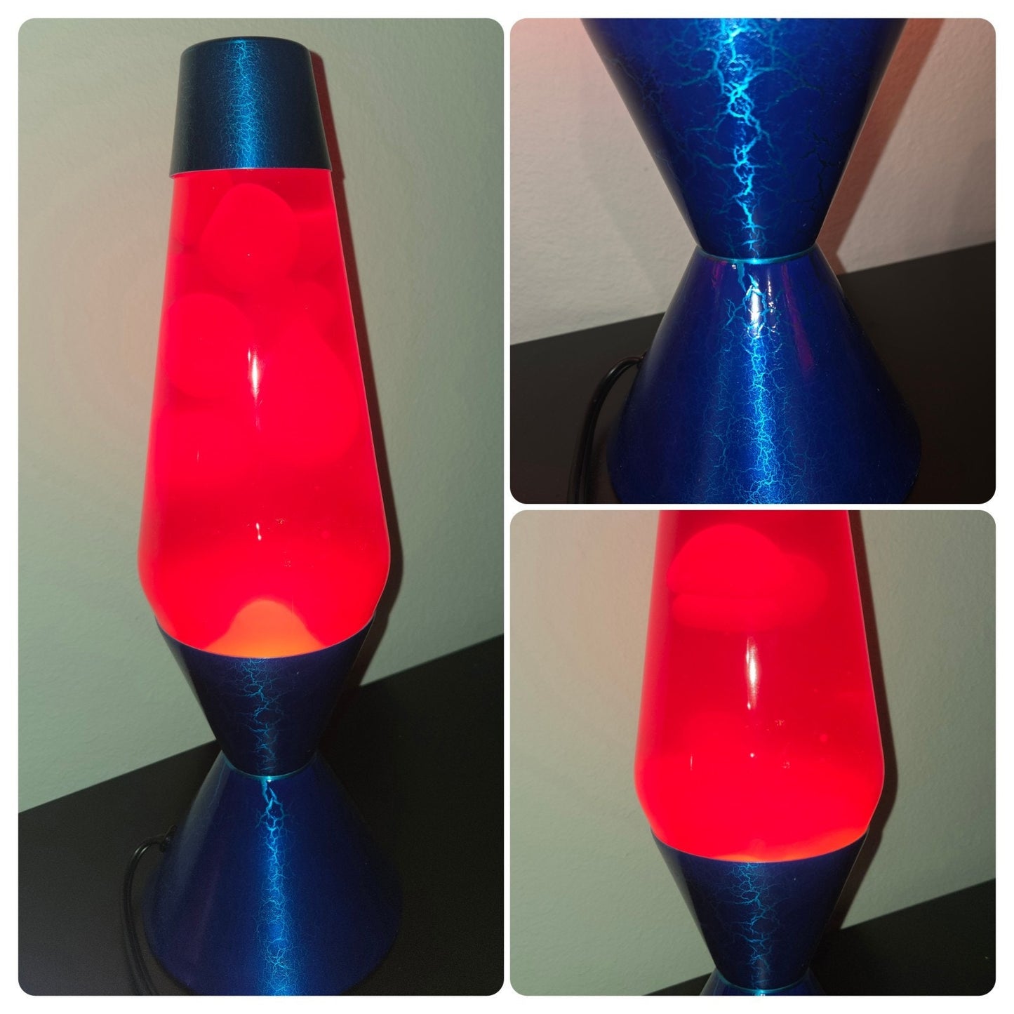 NEW Lava Lamp XL 52 Ounce 16.3 In Cracked Blue Base Red Pink Liquid Orange Lava