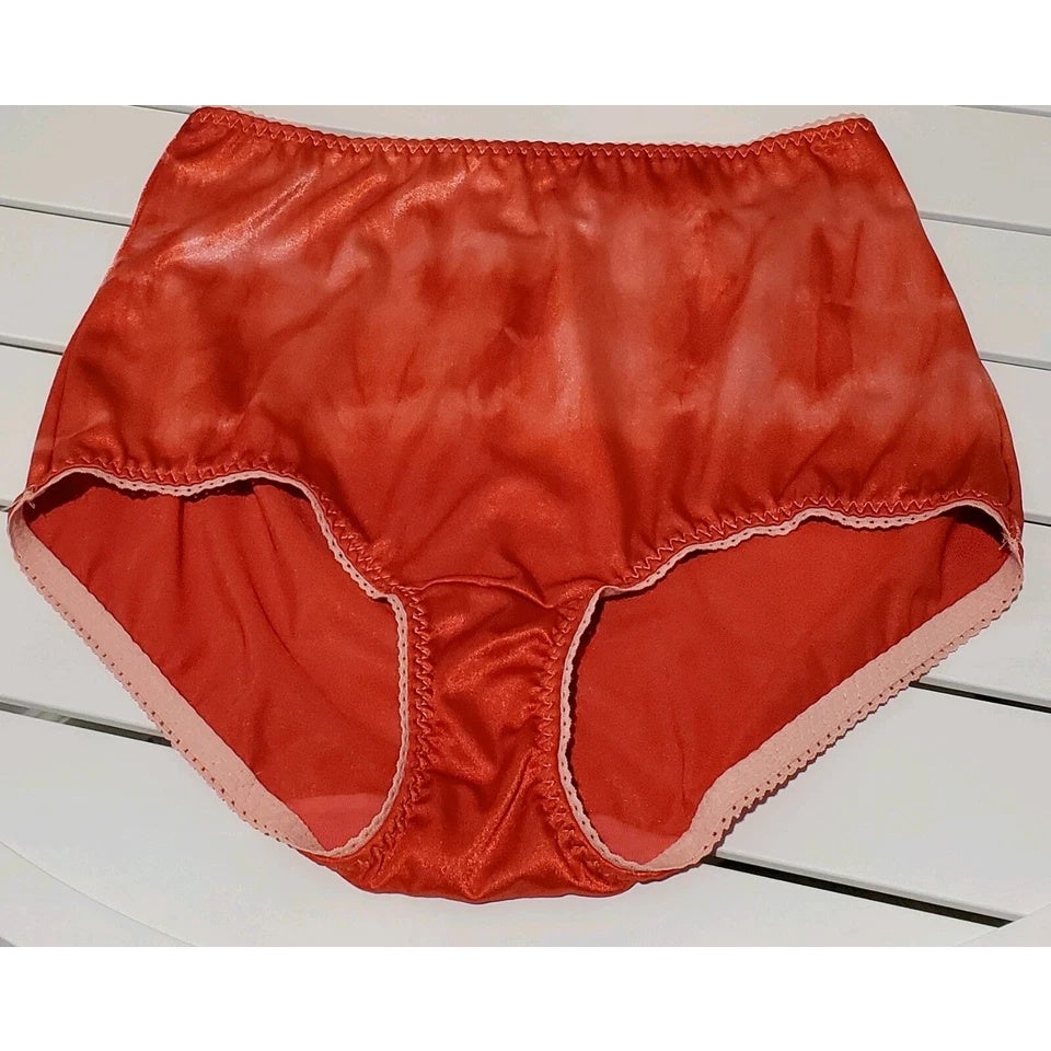 Vanity Fair 40301 Full Coverage Brief Panty Shiny Nylon Candy Cane Red Rainbow