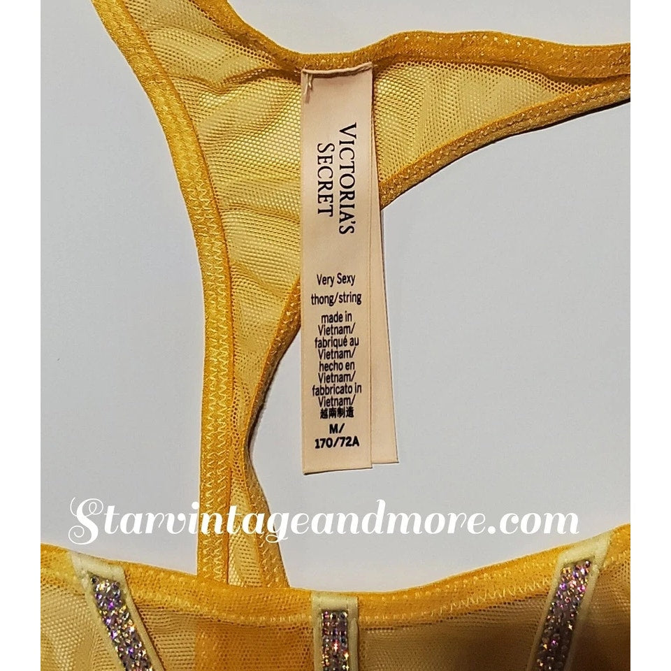 Victoria's Secret Very Sexy Shine Strap Thong Panty Semi Sheer Naples Yellow 6/M
