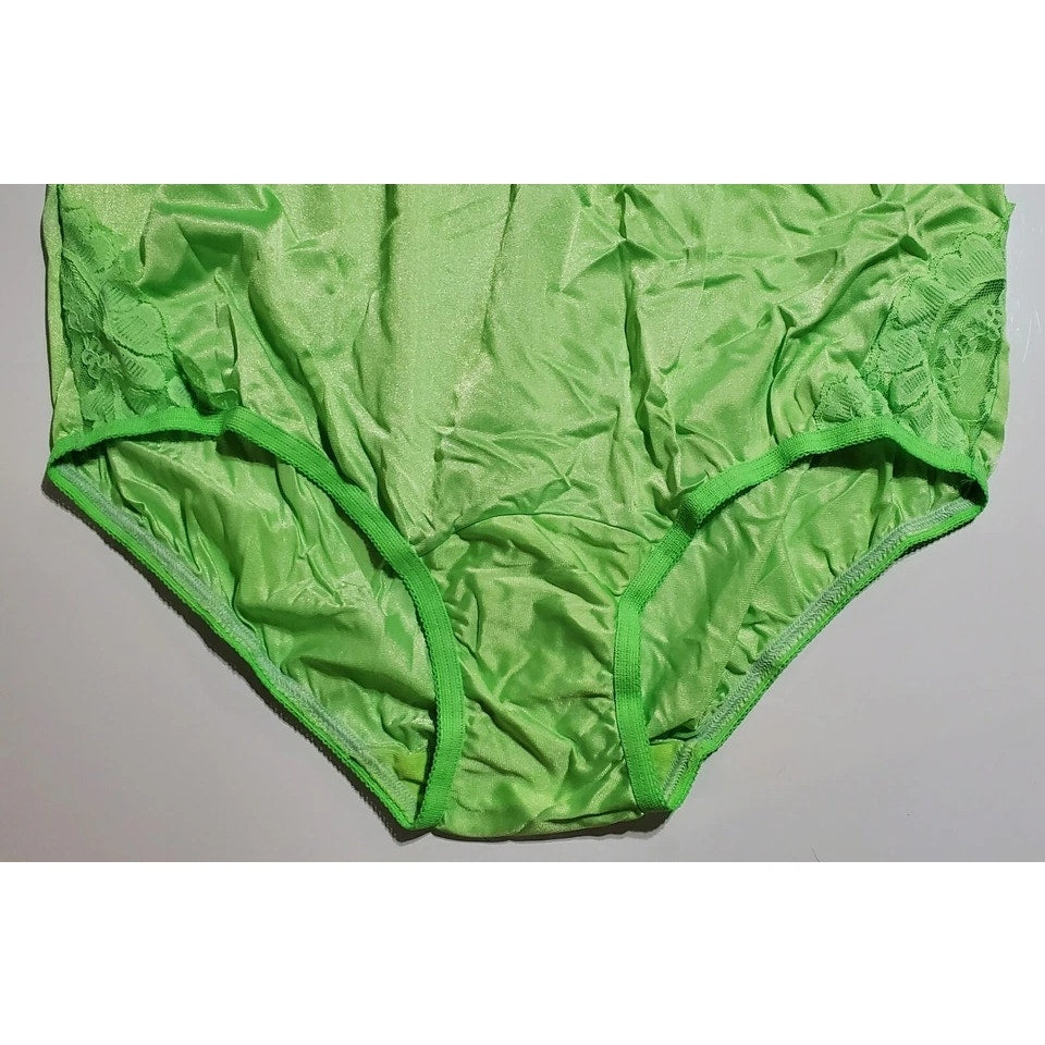 Vanity Fair Lace Nouveau Nylon Full Cut Panty Lace Shiny Arctic Lime Green 7/L