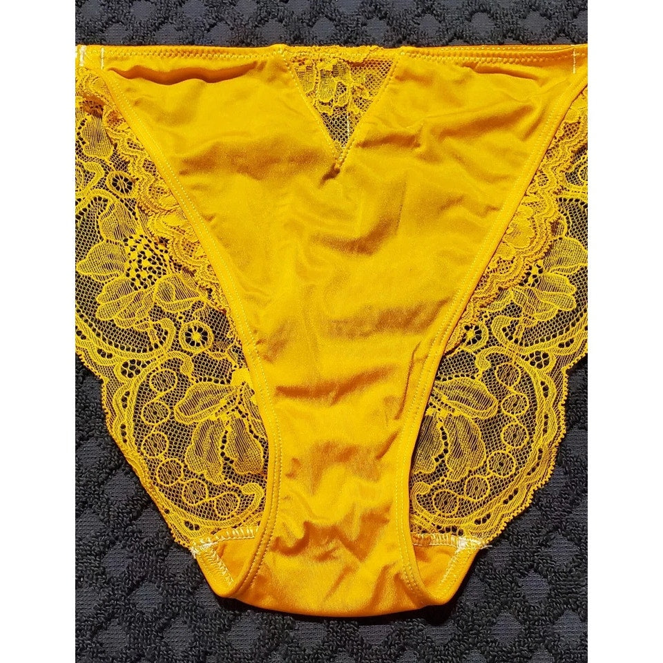Victoria's Secret Shine Strap Cheeky Panty All Lace Back Sun Goddess Yellow 9