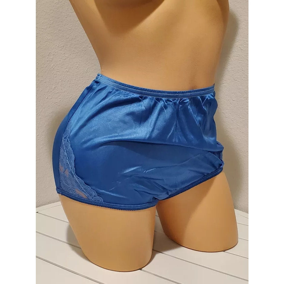Vanity Fair Lace Nouveau Nylon Full Cut Panty Lace Shiny Bellflower Blue 6/M