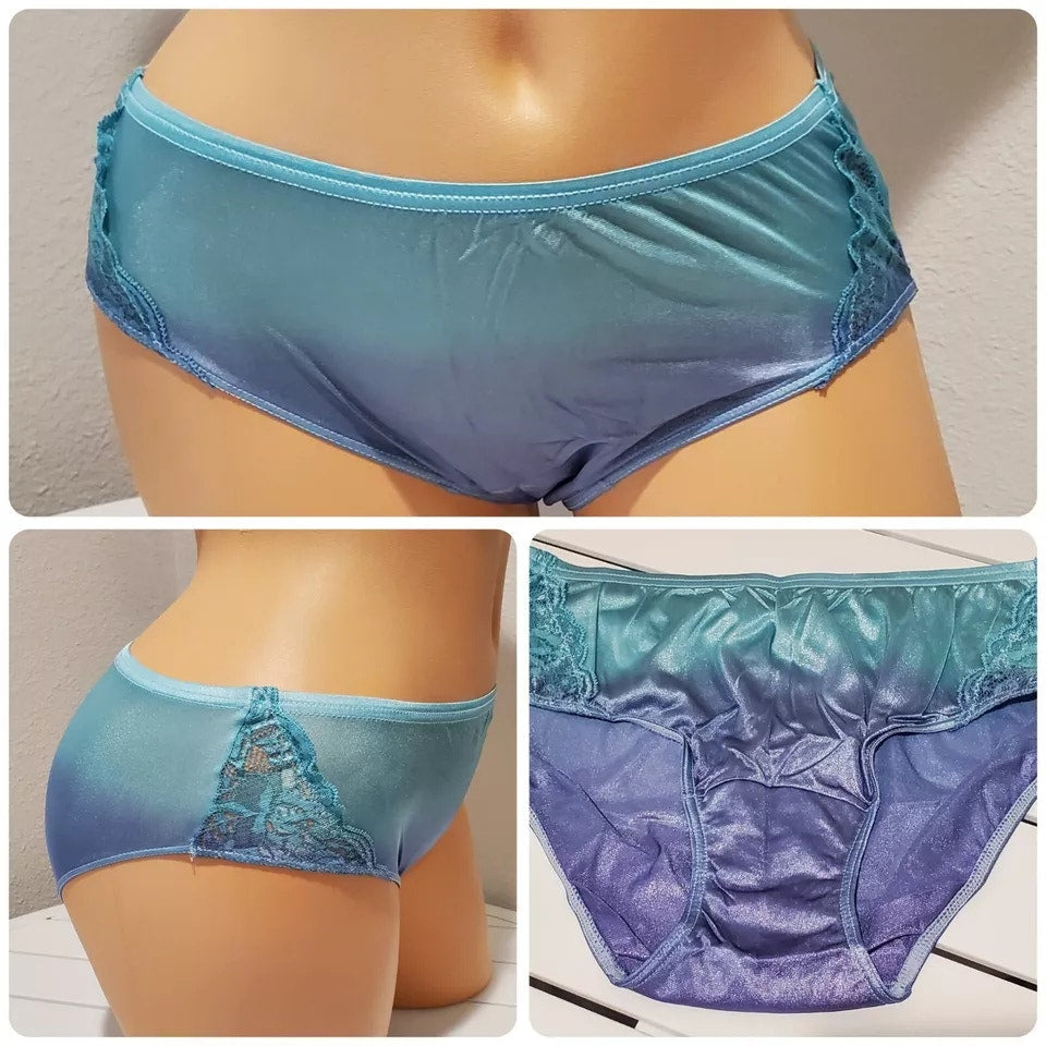 Shadowline 11182 Lace Insets Bikini Panty Shiny Nylon Full Cut Silky Ombre Frost