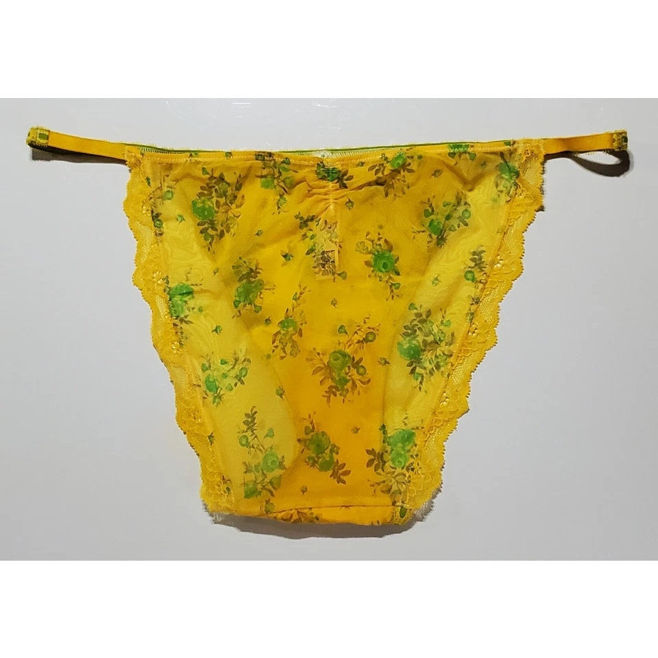 Victoria's Secret Dream Angels Bikini Panty Sheer Floral Print Yellow Carnation