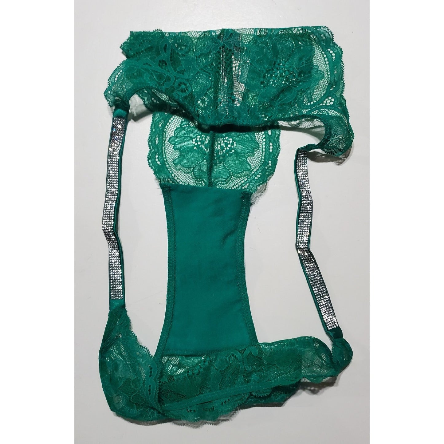 Victoria's Secret Shiny Brazilian Panty All Lace Strap Green 8/XL