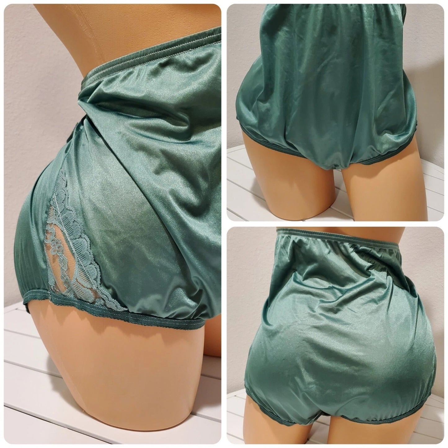 Vanity Fair Lace Nouveau Nylon Full Cut Panty Lace Shiny Forest Green