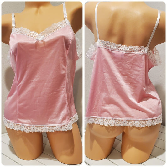 Blair Vintage Silky Nylon Camisole Lace Trim Adjustable Straps Princess Pink M Star Vintage And More LLC