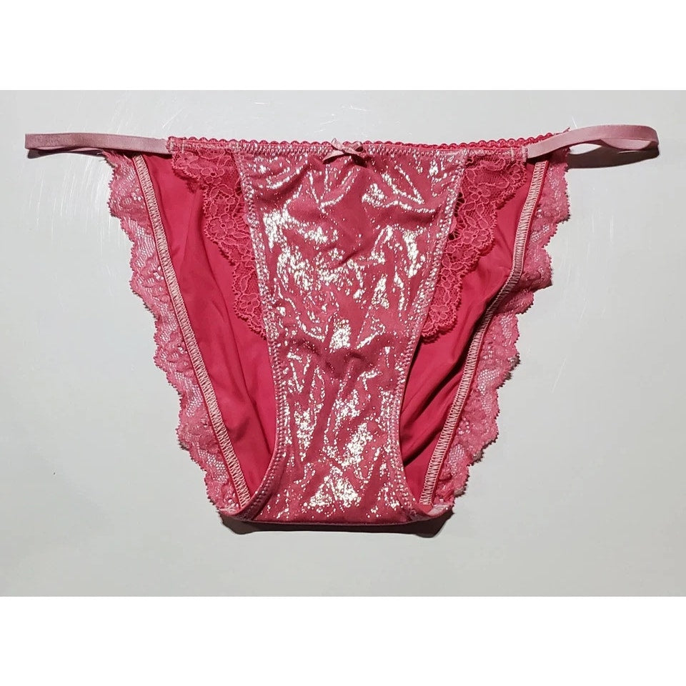 Victoria's Secret Dream Angels String Bikini Panty Shiny Lace Miss New Pink XS - Star Vintage & More