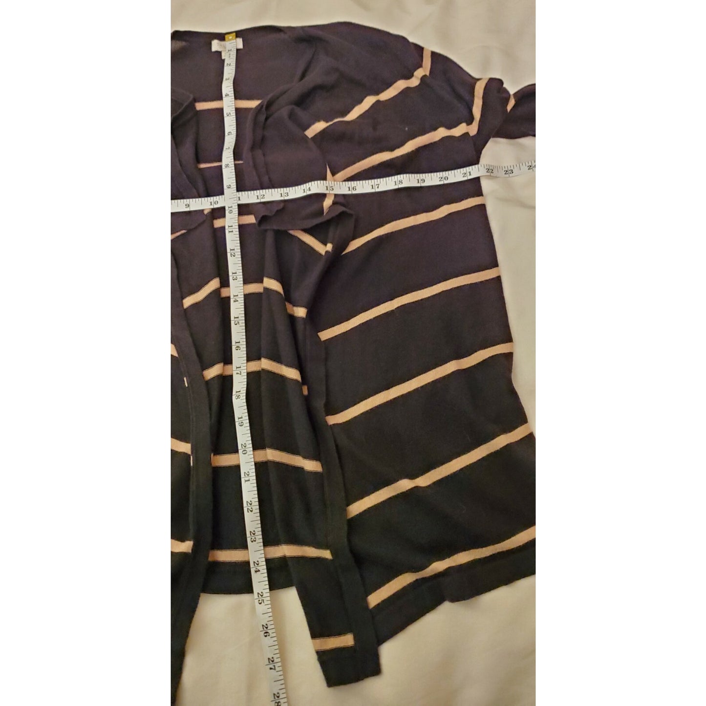 Talbots Cardigan Sweater Open Front Drape Black Mauve Stripe Petite M