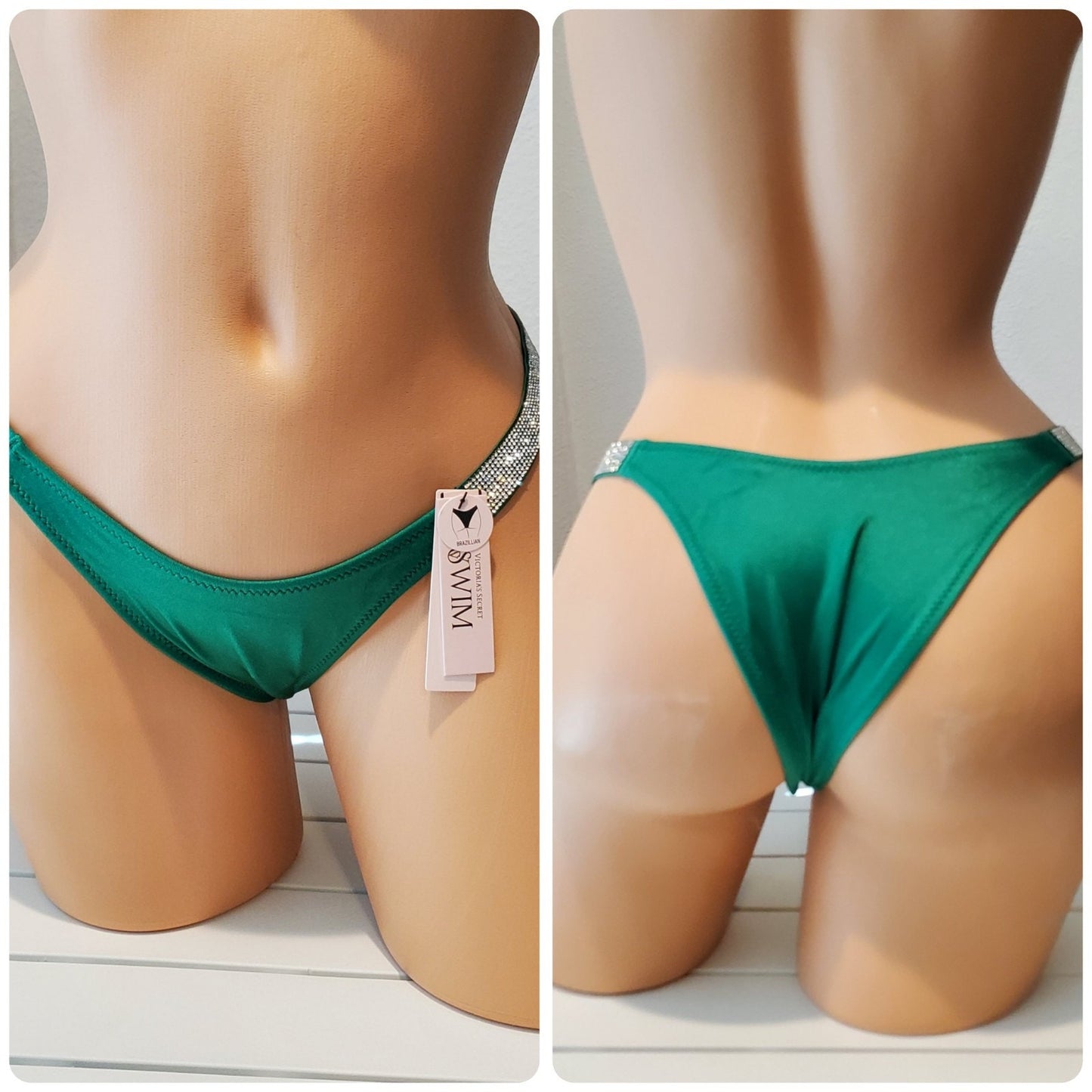 Victoria's Secret Shine Strap Brazilian Swim Bikini Green Clover XS