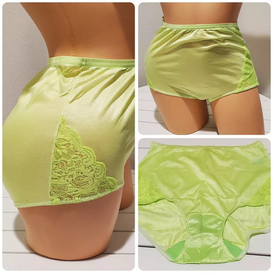 Shadowline 17082 Full Cut Brief Nylon Lace Full Cut Panty Green Citron Star Vintage And More LLC