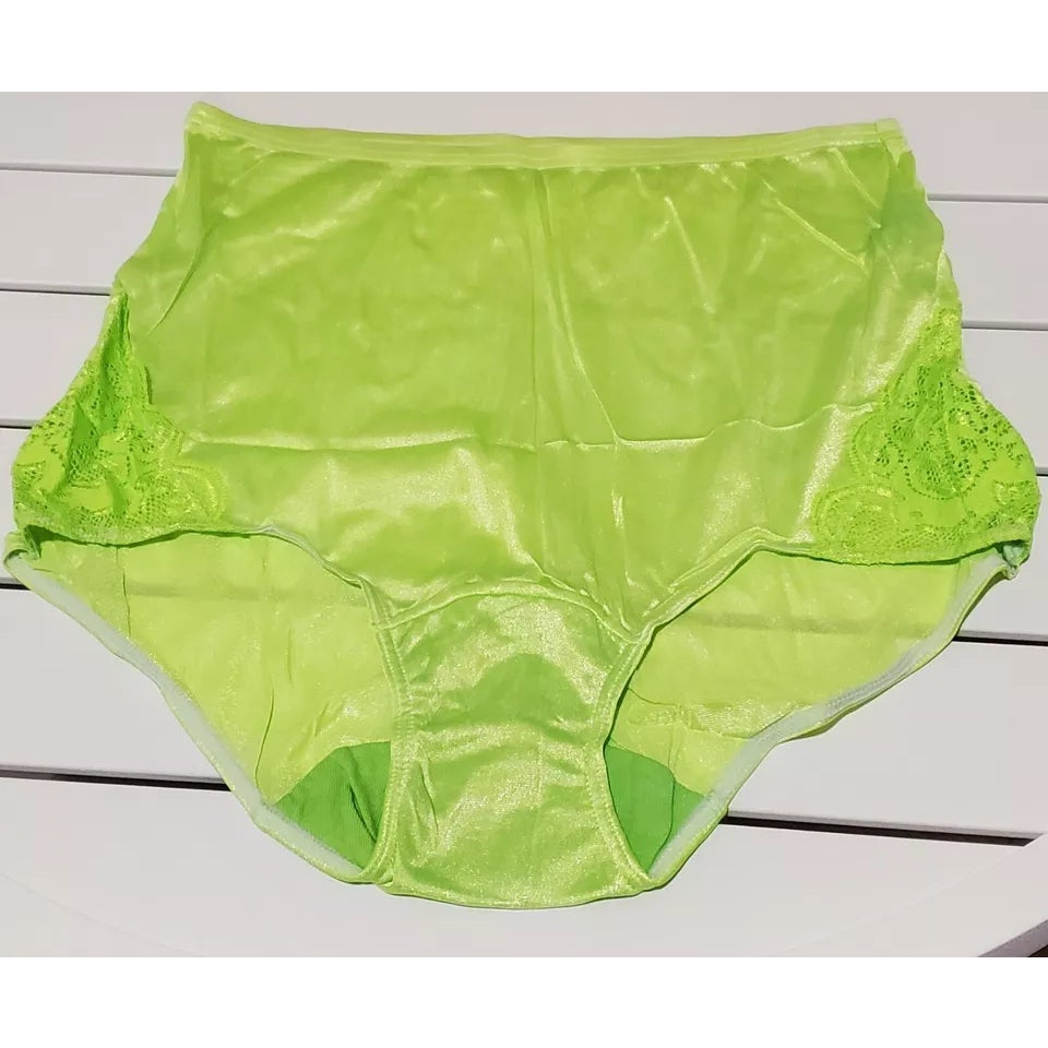 Shadowline 17082 Full Cut Brief Nylon Lace Full Cut Panty Harlequin Green
